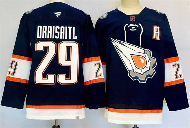 Men%27s Edmonton Oilers #29 Leon Draisaitl Navy 2024-25 With A Patch Reverse Retro Stitched Jersey
